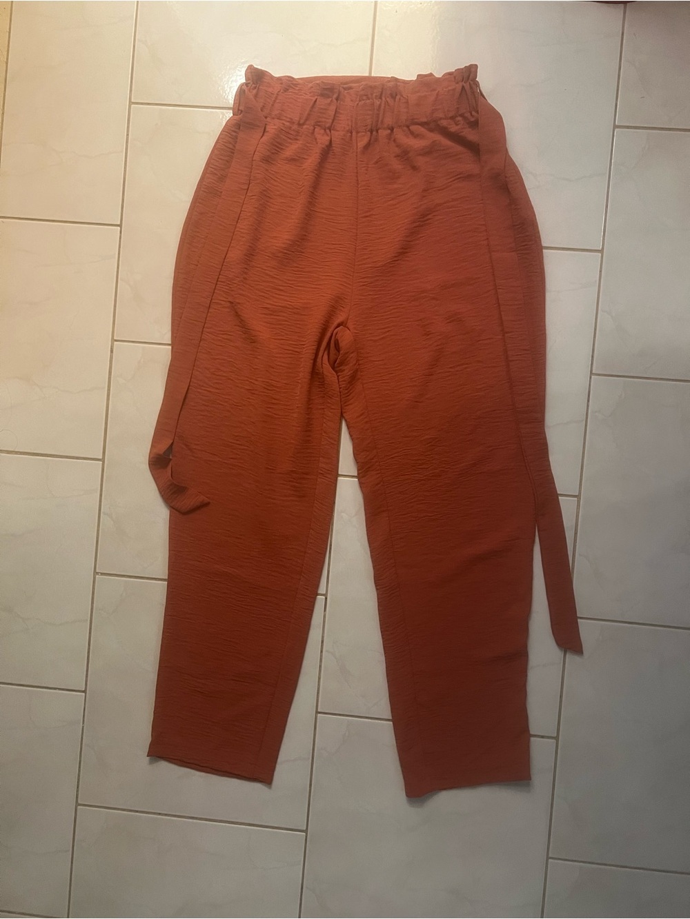 SHEIN Women’s Rust Wide-Leg Elastic Waist Pants with Tie Belt